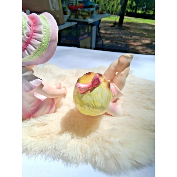 2 Piano Baby Figurine, Sleepy Girl , 7ins & Pink & Green Bonnet 8ins - Picture 6 of 9